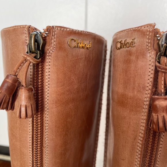 Chloé Leather Heloise Knee High Rear Zip Riding Boots 7.5 - Picture 2 of 10